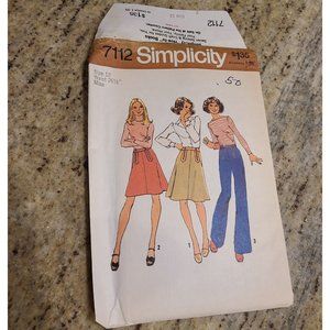 SIMPLICITY #7112 - Size 12 Flirty Skirt & Bell Bottoms Flare Pants 1970's uncut